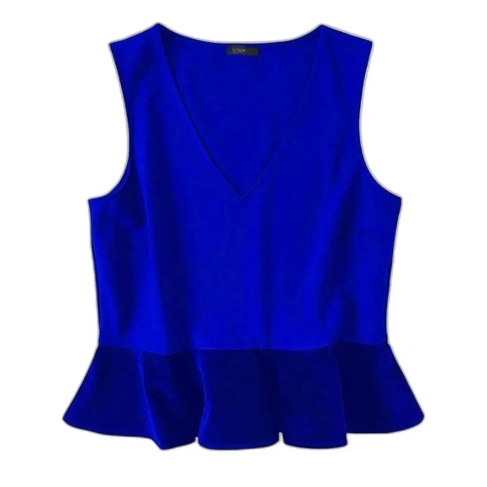 J CREW Women's V-Neck Peplum Blouse Y2K Top Blue SZ Large